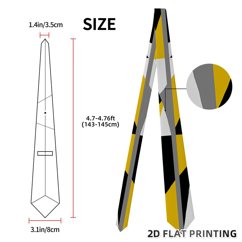 TEMU 1pc, 2d Flat Yellow White Themed Fashion Printed Tie, Comfortable Lightweight Necktie For Ceremonies Celebrations, , Wonderful Gift Option, 2d