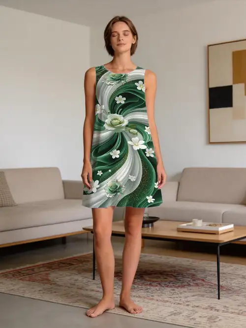 dark green dress with white flowers Green Floral Strapless Mini Dress - Vacation Dresses