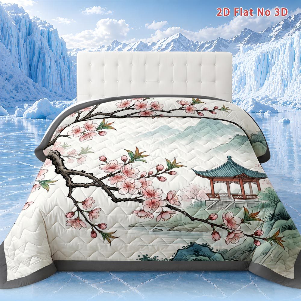 TEMU Latacaca 2d Flat Cherry Landscape 1pc Quilt Only Cherry Landscape Quilted Comforter Queen Size All Season Bedding Cooling Blanket For Hot