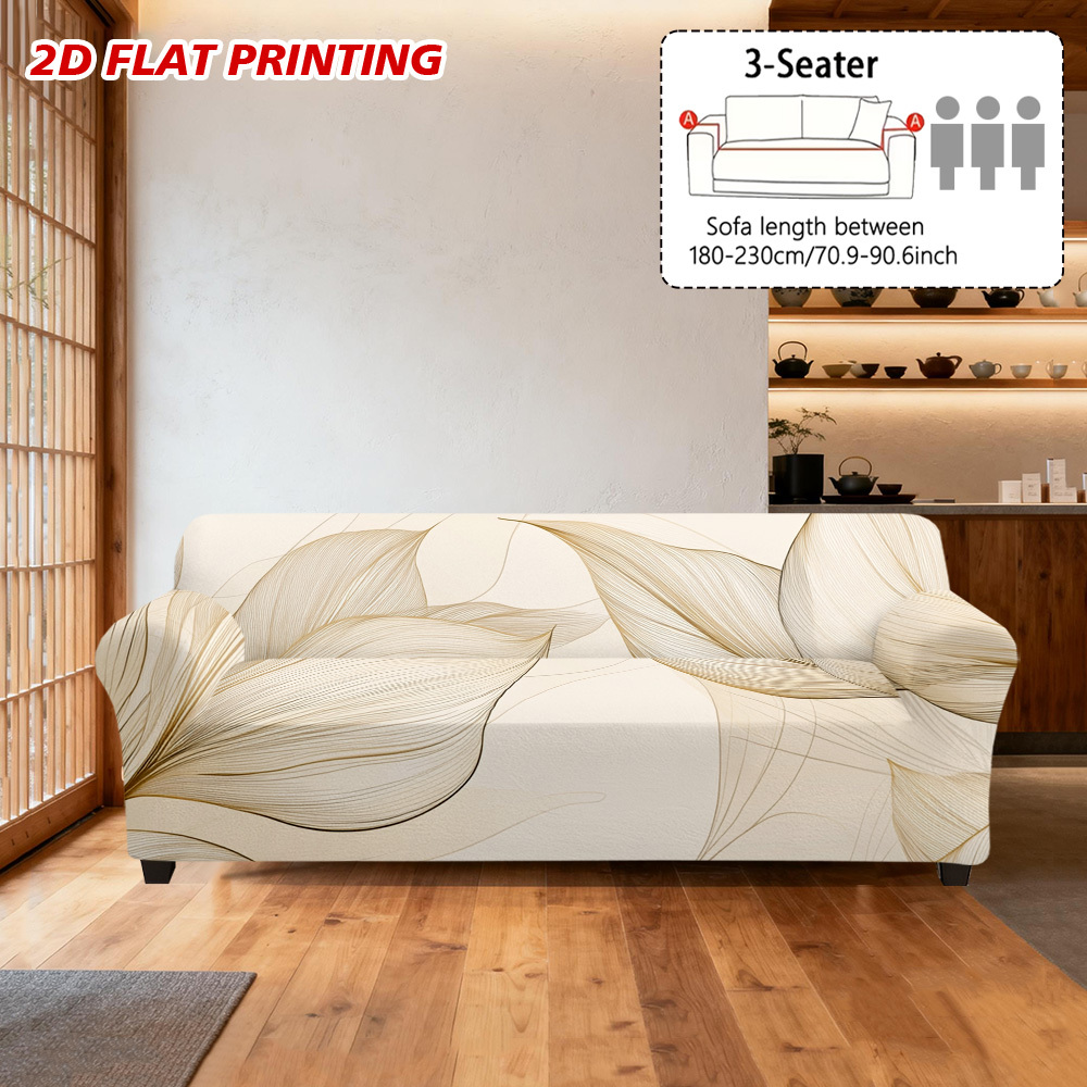 TEMU 1 Copridivano con Illustrazione Foglie Dorate in Stile Rustic-Chic | Tessuto Elastico si Adatta alle Curve dei Divani Vintage, la Tracolla Fissa