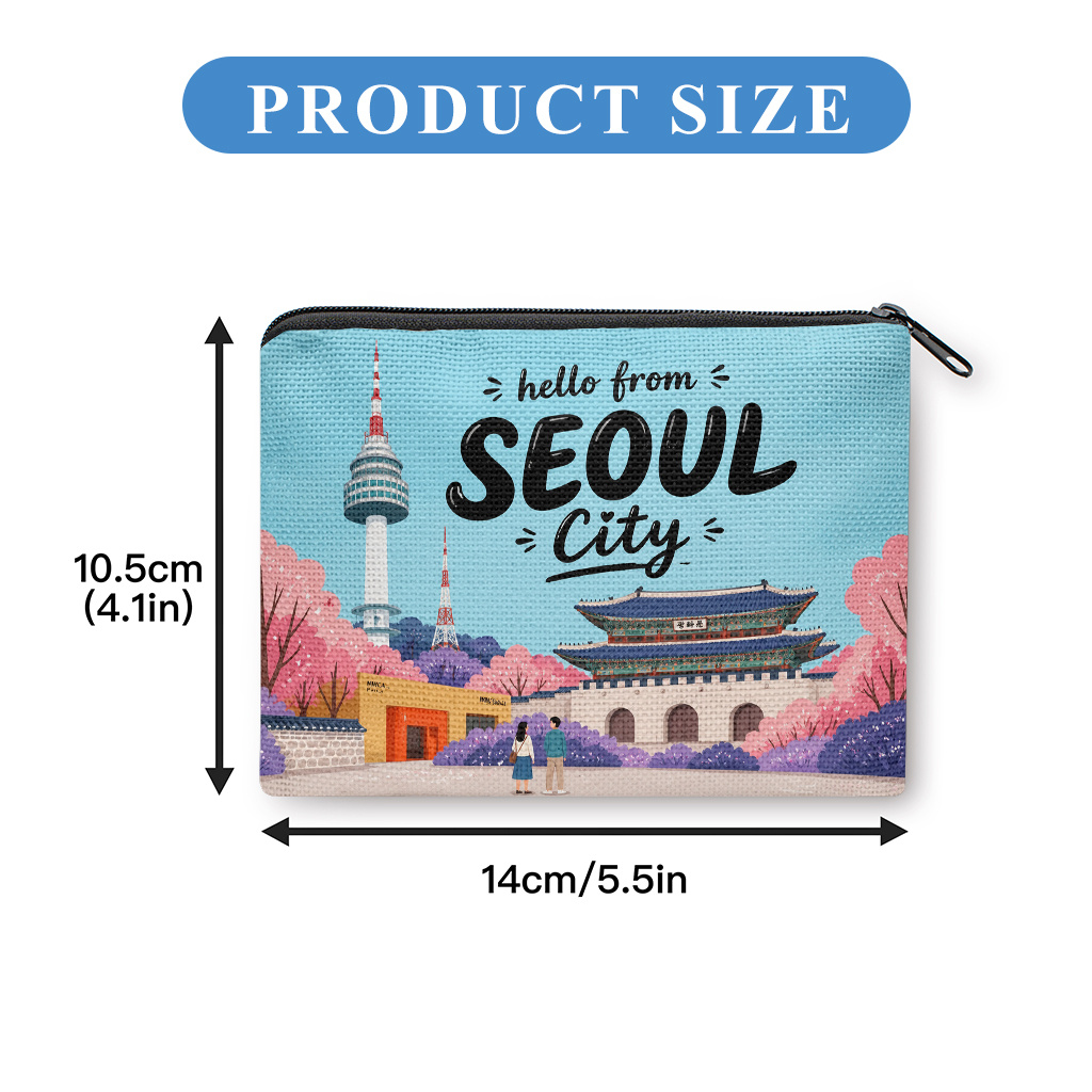 TEMU 코인 지갑, 서울 도시 삽화 코인 지갑, 지퍼 잠금, 휴대용 키 이어폰 동전 보관 가방, 휴대용 카드 홀더, 가벼움, 여성 및 남성 선물