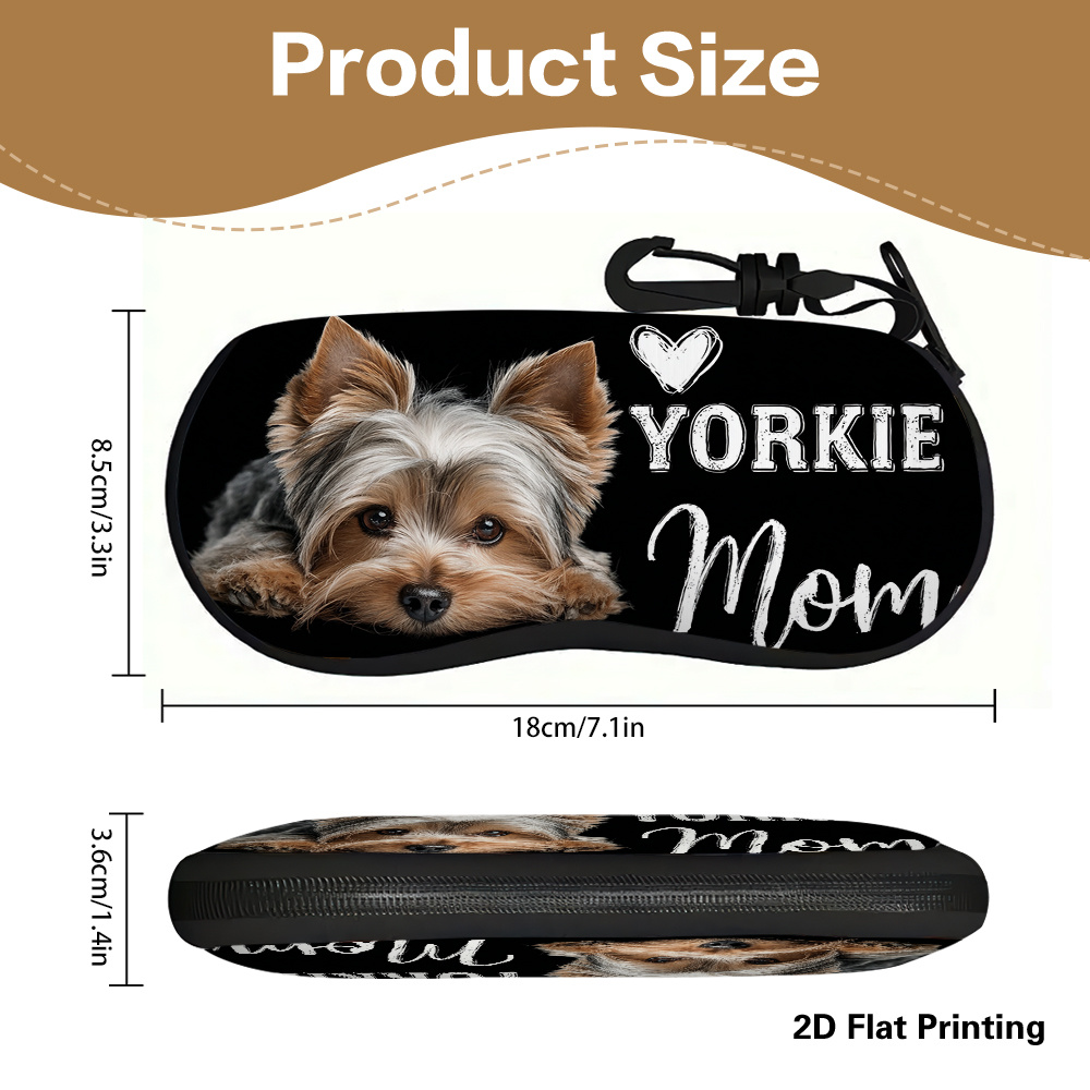 TEMU Étui à lunettes plat 2D, 1 pièce, Maman Yorkie, adapté aux portefeuilles et accessoires, Housse à motif de chien Yorkie pour boîte à lunettes,