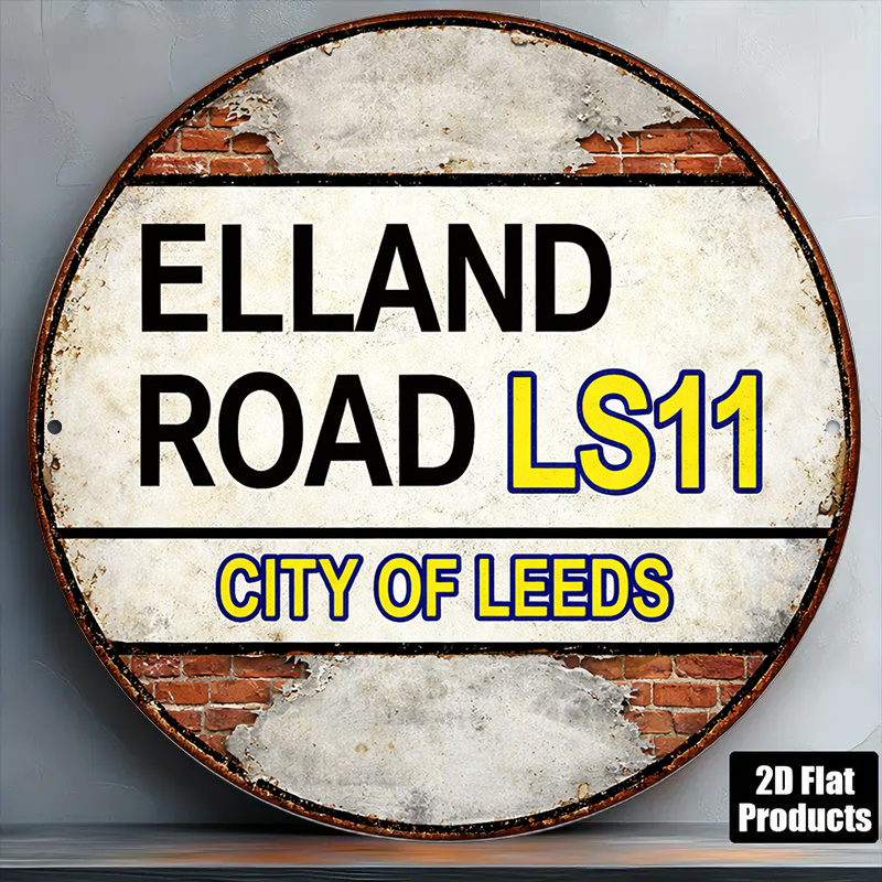 TEMU 2d Flat, 1pc Leeds Elland Road Ls11 Vintage Round Wall Sign - Retro Leeds Street Plaque Suitable For Bar, Cafe, Or Gift, Ls11 Themed Decoration