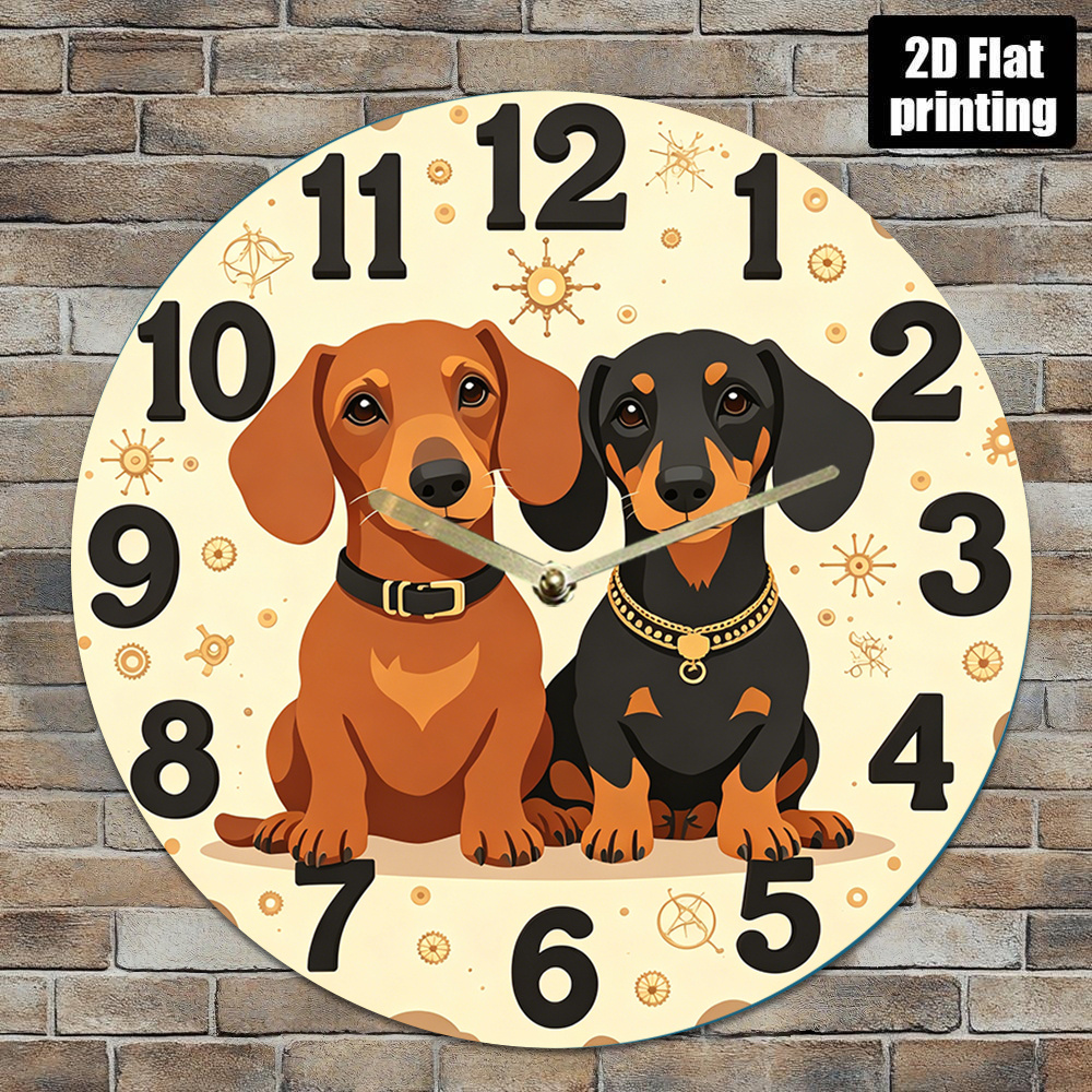TEMU 1pc Silent Non-ticking Vintage Dachshund Clock - And , Acrylic Wall Decor With Easy-to-read Numbers, Suitable For Living Room, Kitchen, Office,
