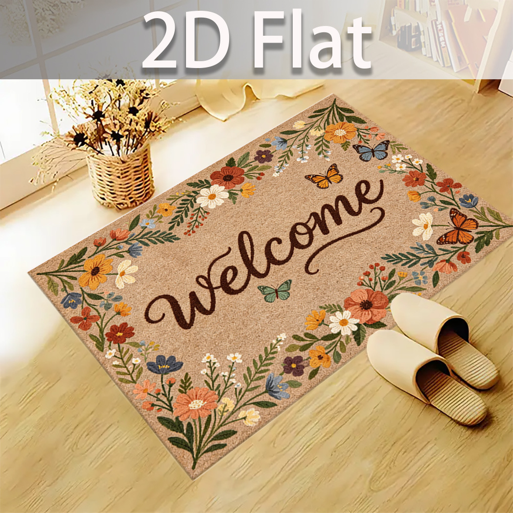 TEMU Tappeto di 2D piatto con fiori e , tappetino antiscivolo per porta, per , foyer, soggiorno, corridoio, velluto, 850G/M2 MDC, decorazioni per |