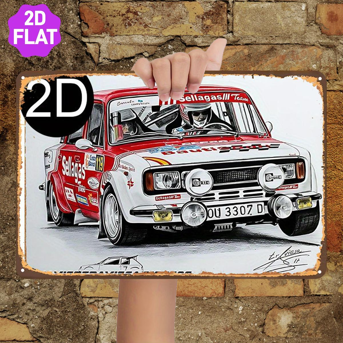 TEMU Letrero Metálico 2D de 1 pieza, "Coche de Rally : 2D de un Vehículo de Carreras Vintage", Tamaño (8"X12"/20Cm*30Cm) Pinturas