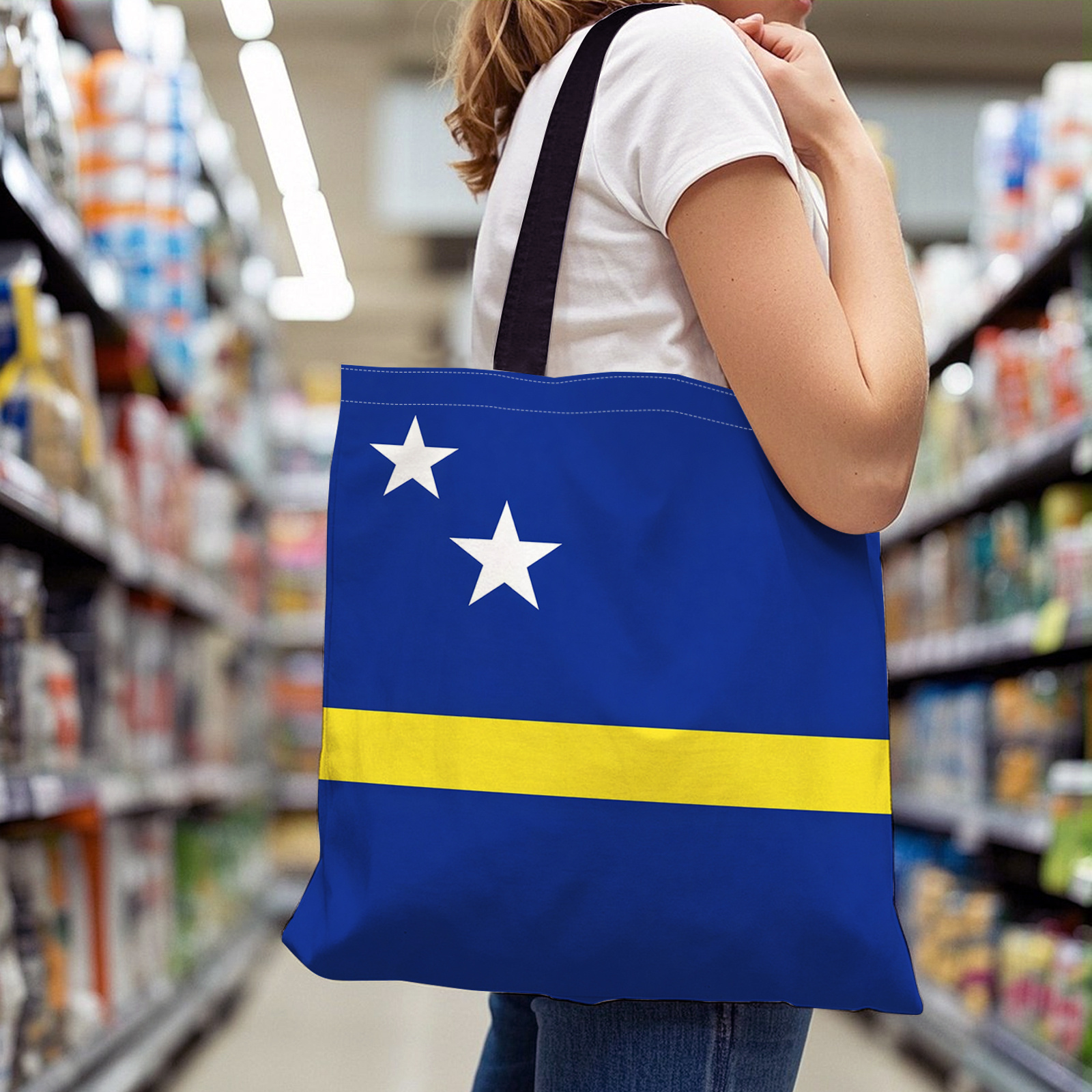 TEMU 1pc High-capacity Tote Bag And Flag, 2 Stars, And Lightweight Durable, Double Handle And Foldable For College, Commuting, Daily Use -commuting