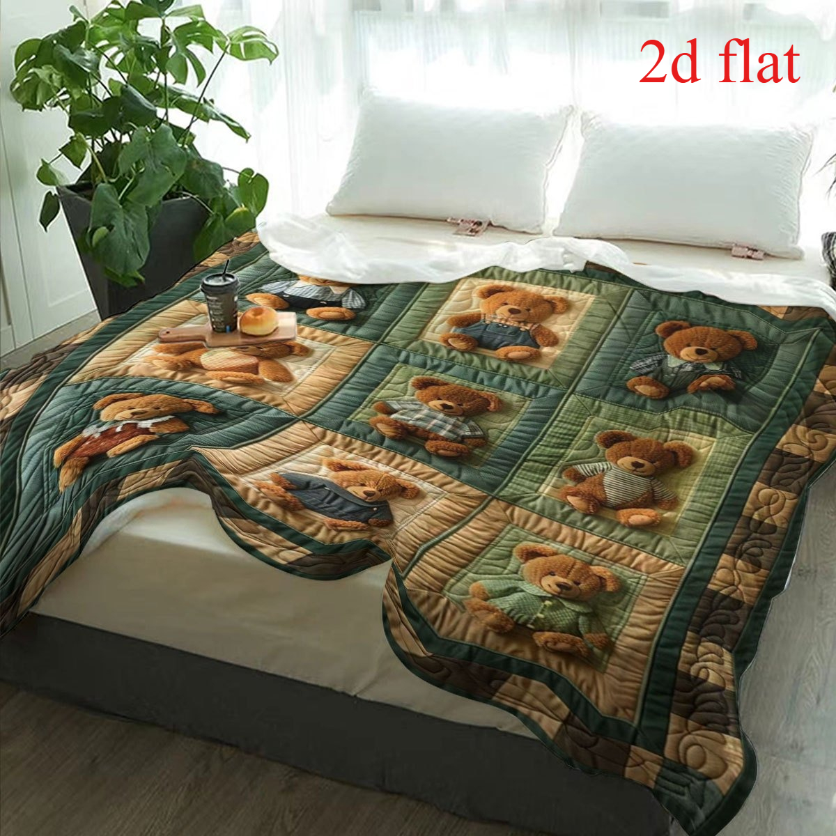 Vintage Teddy Bear Themed Printed Flannel Blanket for Cozy Naps