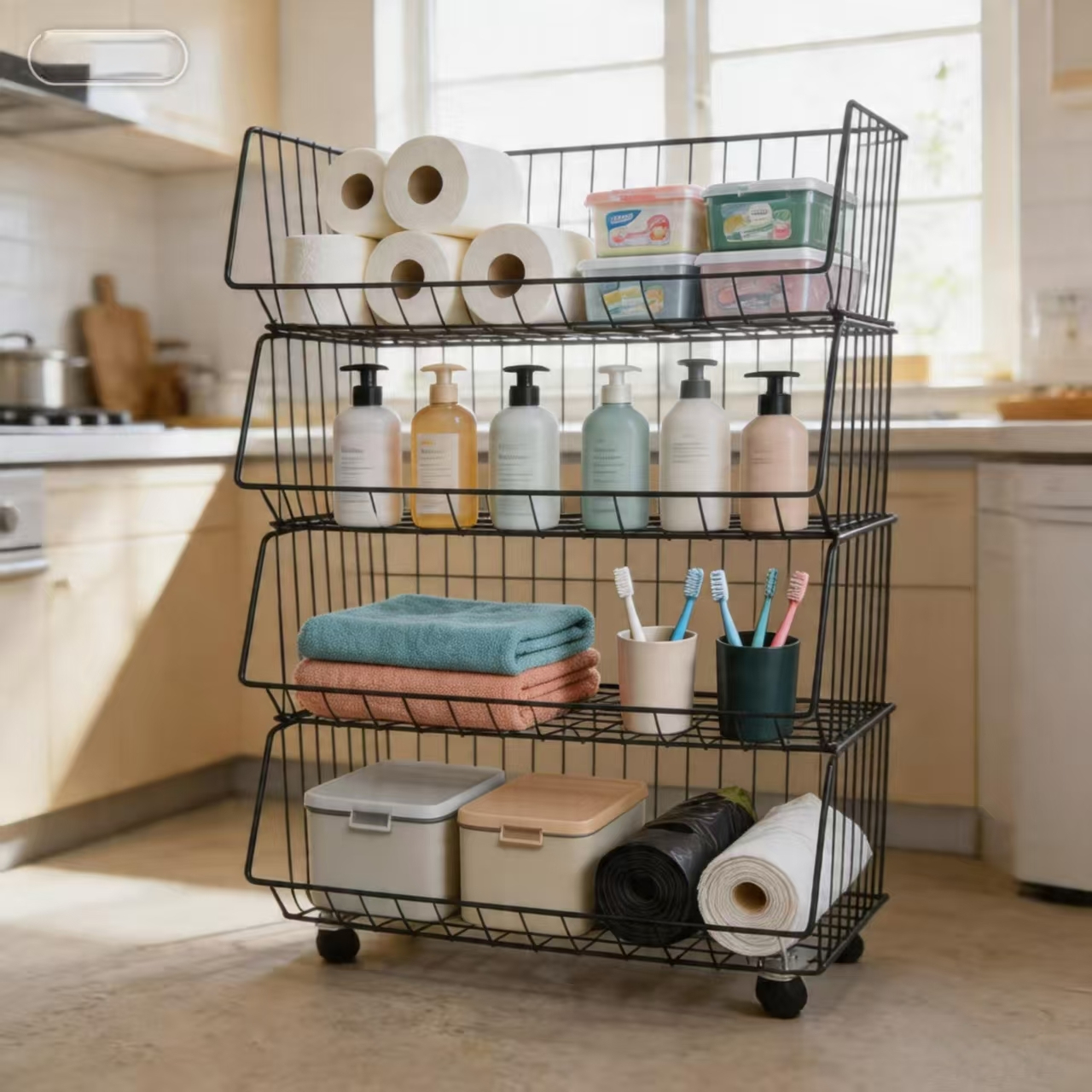 kitchen shelf floor multi layer trolley basket vegetable basket storage artifact bathroom storage crevice mobile countertop large capacity layered storage thickened steel suitable for kitchen bathroom laundry room utility room standing shelf Product details 7