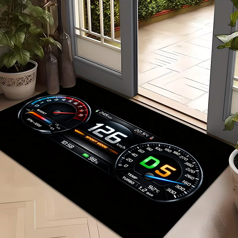 TEMU 1 pieza, Alfombra de entrada con estilo de salpicadero de coche de carreras con impresión 2D, alfombra de poliéster antideslizante y lavable a