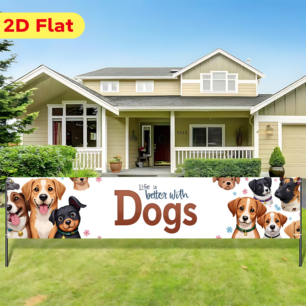 TEMU 2d Flat, 2d Flat Banner 1pc, Better With Dogs, Beautiful Large Yard Banner, Birthday Party Anniversary Celebration, Promotional Slogan Banner,