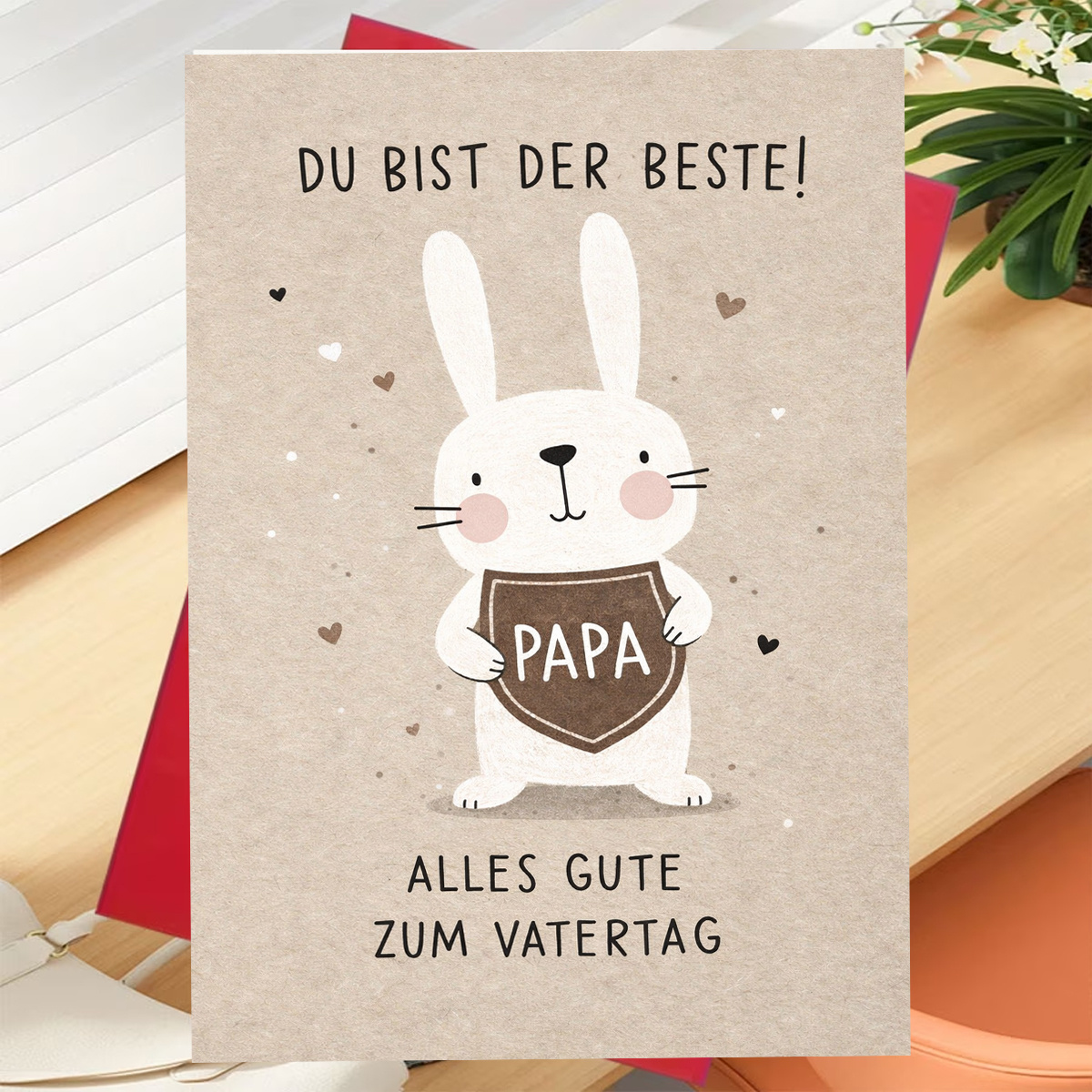 E-shop Niedliche Vatertagskarte für Papa, "Du bist der Beste! Papa alles Gute zum Vatertag", mit einem Hasen, der ein Schild hält mit "Papa", für