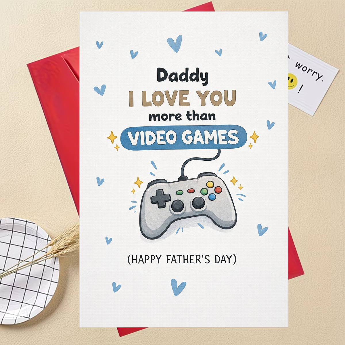 TEMU 1pc Father's Day Card, "daddy I Than Video Games", Features A Game Controller And Blue Hearts, Perfect For Dads, Father's Day Greeting Card