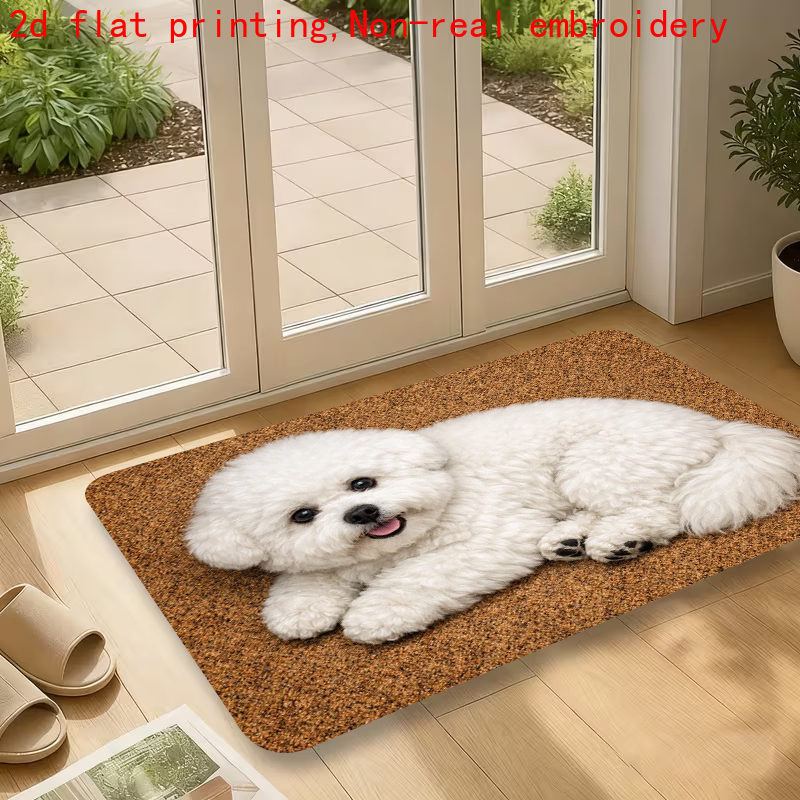 TEMU 1pc, 2d Flat Printing, Bichon Frise Pattern Entrance Doormat, Non-slip Machine Washable Easy-to-clean Polyester Mat, Suitable For Home And