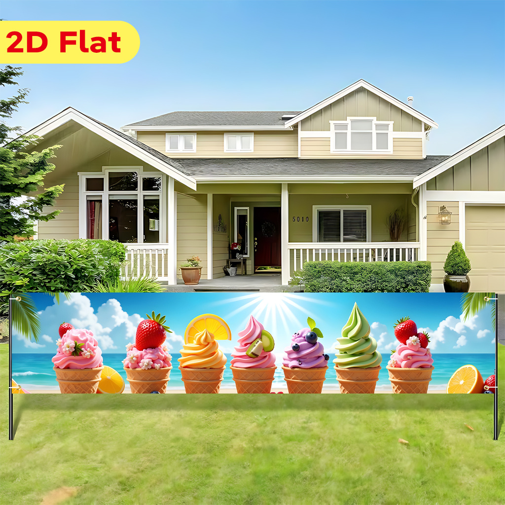 TEMU 2d Flat, 2d Flat - 2d Flat, 2d Flat - 2d Flat Banner 1pc, Beach Cream, Beautiful Large Yard Banner, Birthday Party Anniversary Celebration,