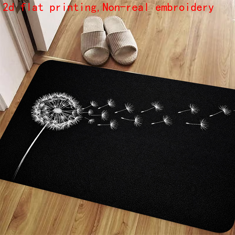 TEMU 1pc, 2d Flat Printing, Minimalist Style Dandelion Welcome Mat Home Entrance Door Mat, Non-slip Machine Washable Easy Clean Polyester Carpet,
