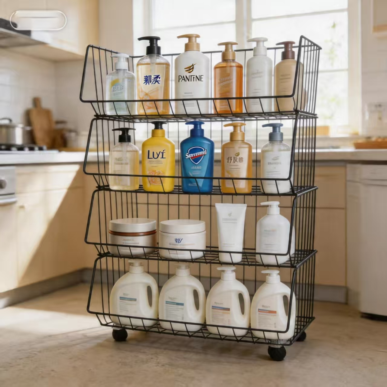 kitchen shelf floor multi layer trolley basket vegetable basket storage artifact bathroom storage crevice mobile countertop large capacity layered storage thickened steel suitable for kitchen bathroom laundry room utility room standing shelf Product details 4