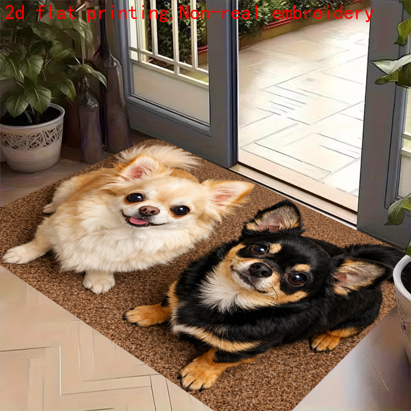 TEMU 1pc Chihuahua Mat Suitable For Home & Outdoor, Anti-slip Machine Washable Entryway With Chihuahua Dog Print, Thin Low-profile Suitable For