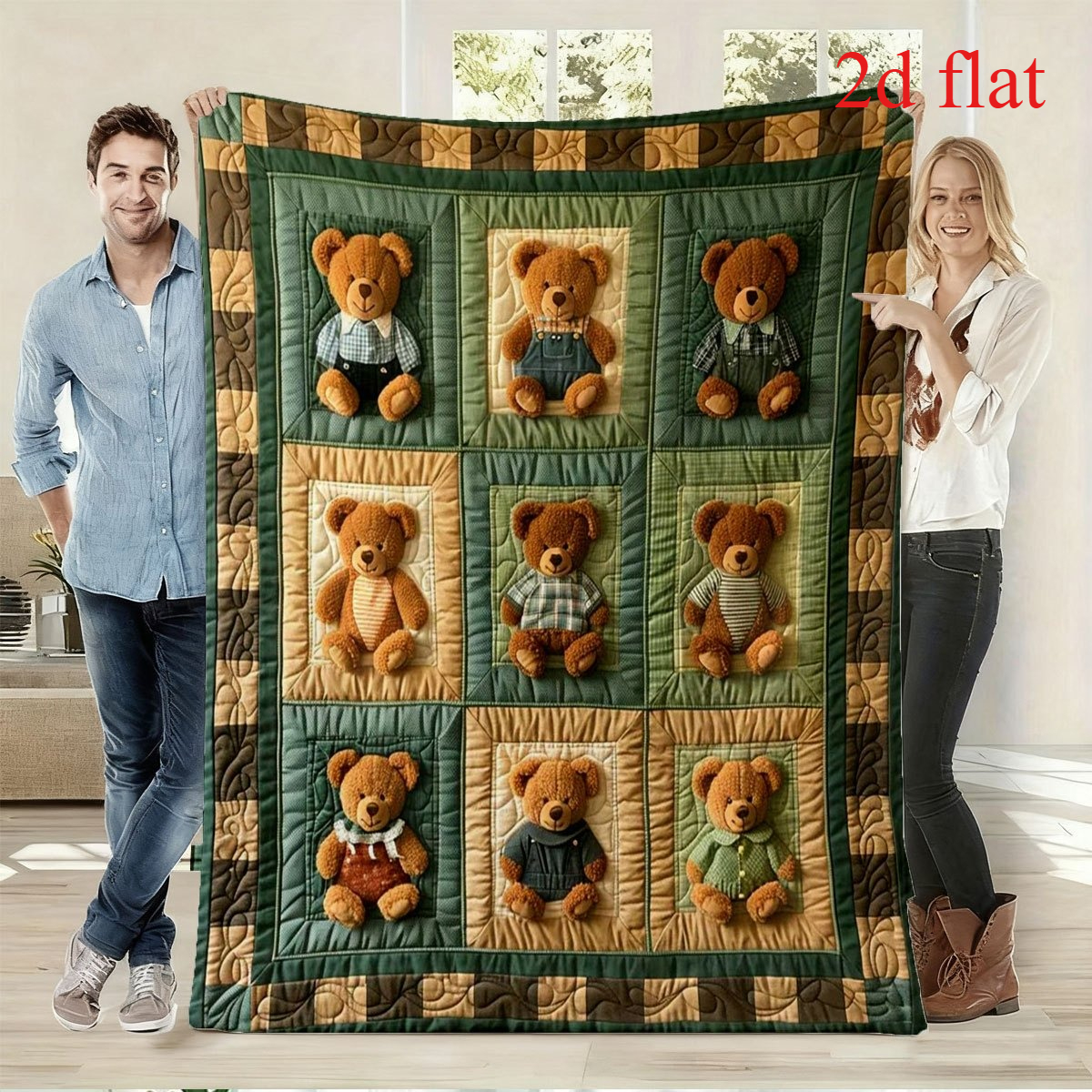 Vintage Teddy Bear Themed Printed Flannel Blanket for Cozy Naps