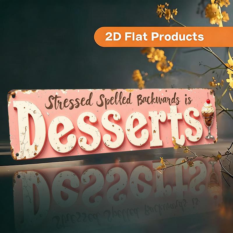 TEMU 2d Flat, Retro Dessert-themed Wall Sign - Irregular-shaped Suitable For Cafes, Kitchens, Bars & Restaurants, Vintage Pastry Lettering Decor For