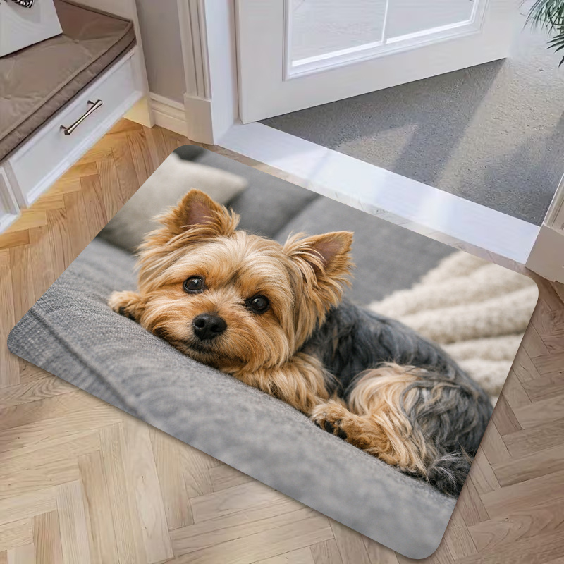 TEMU 1pc, Imprimé Plat 2D, Tapis Antidérapant pour Porte avec Motif Terrier Yorkshire , Tapis en Polyester Antidérapant Lavable en Machine Facile à