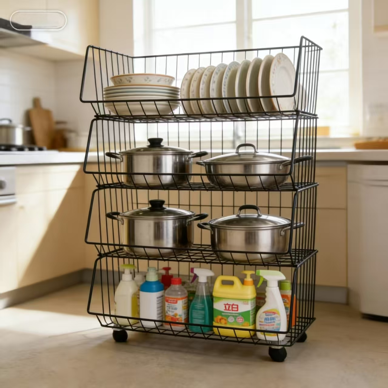 kitchen shelf floor multi layer trolley basket vegetable basket storage artifact bathroom storage crevice mobile countertop large capacity layered storage thickened steel suitable for kitchen bathroom laundry room utility room standing shelf Product details 5