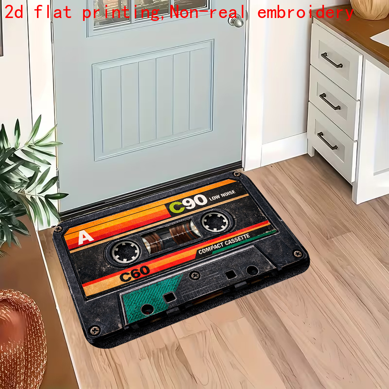 TEMU 1pc, 2d Flat Printing, Retro Nostalgic Cassette Tape Shaped Door Mat, Colorful Non-slip, Machine Washable Polyester Carpet, Suitable For Home