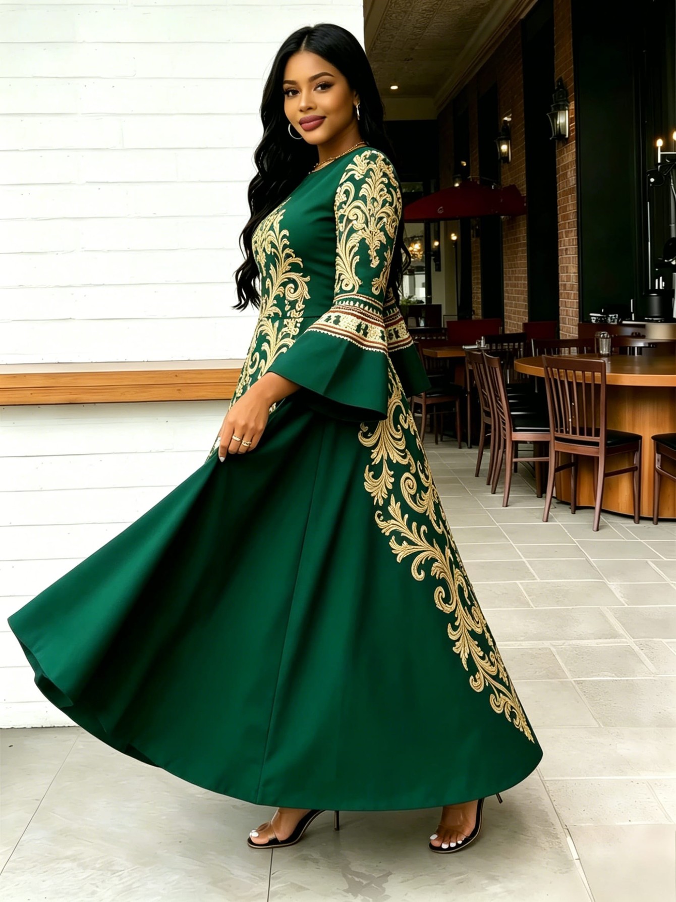 slim fit dress slacks Lanre Green and Yellow Dress