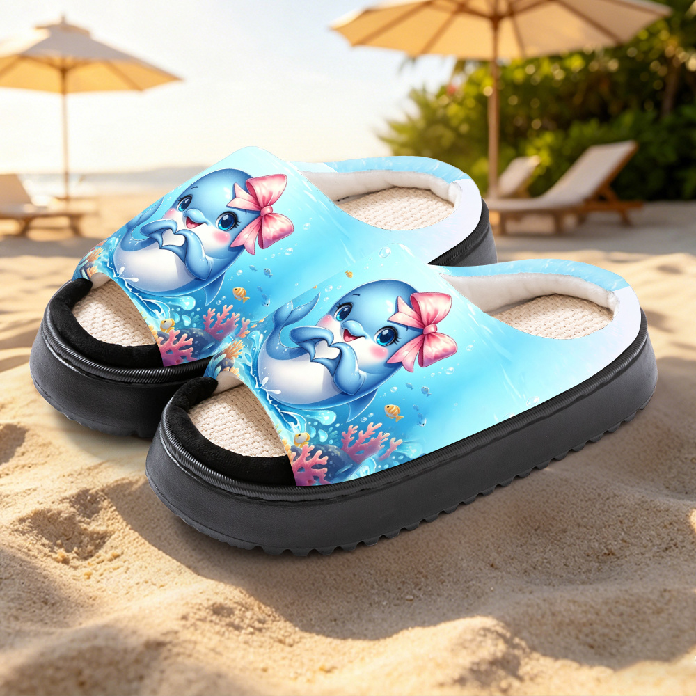 dolphin and coral   pattern womens house slippers mens house slippers   indoor slippers super comfortable and soft printed open toe slippers for indoor wear women shoes