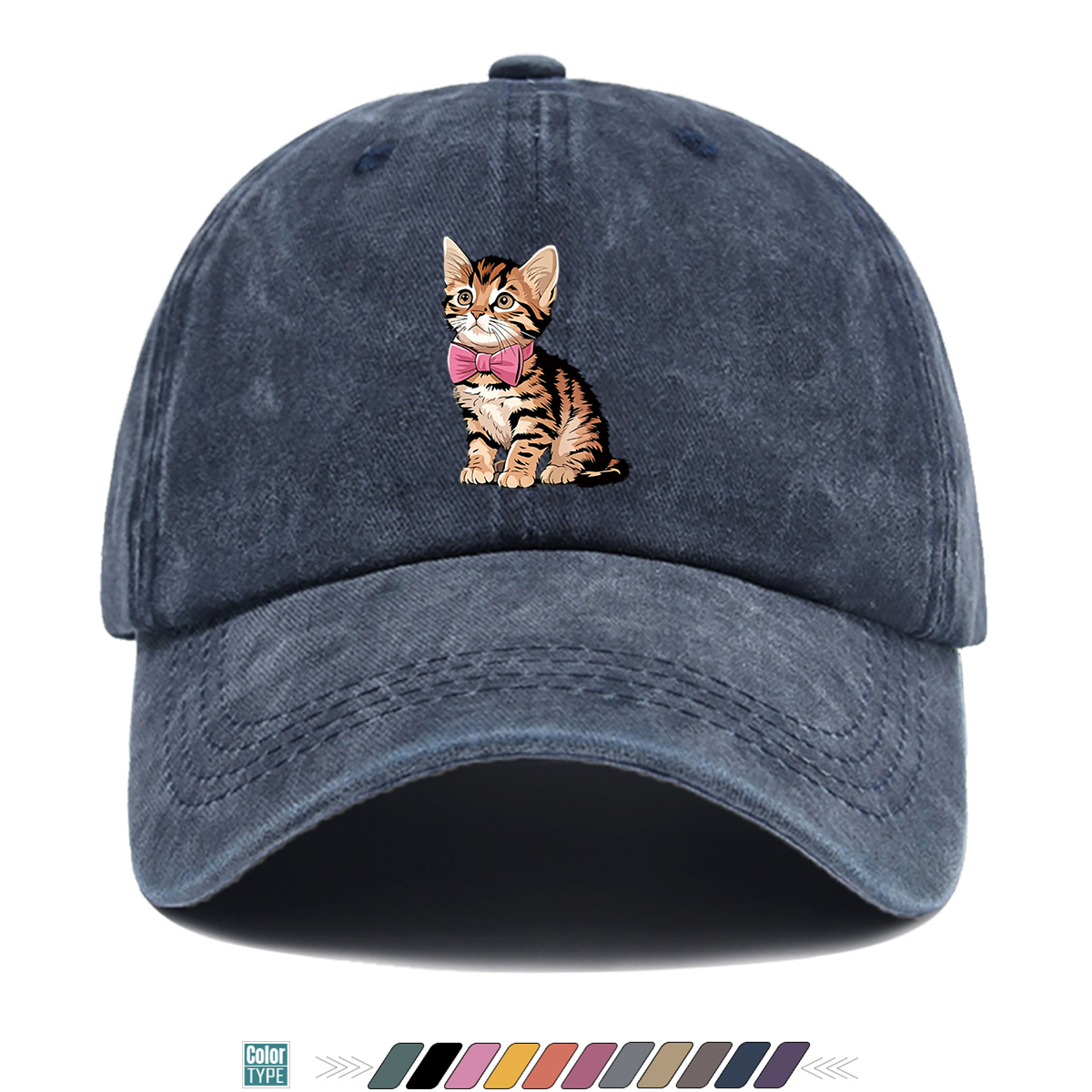TEMU 1pc 1pcs Cute Tabby Kitten & Pink Bow Trucker Hat - Adjustable Snapback With Kitten Print, Lightweight Breathable Suitable For , Unisex For,