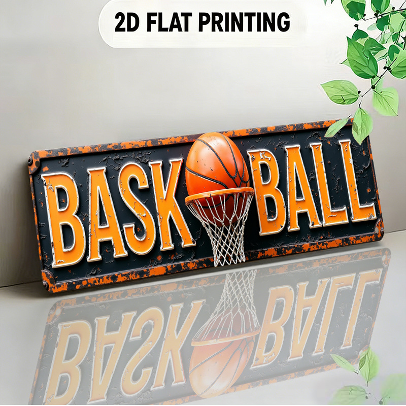 TEMU 2d Flat Design Basketball Signboard European-style Decorative Item Featuring Lettering And A Basketball Hoop Pattern Suitable For Sports Bars