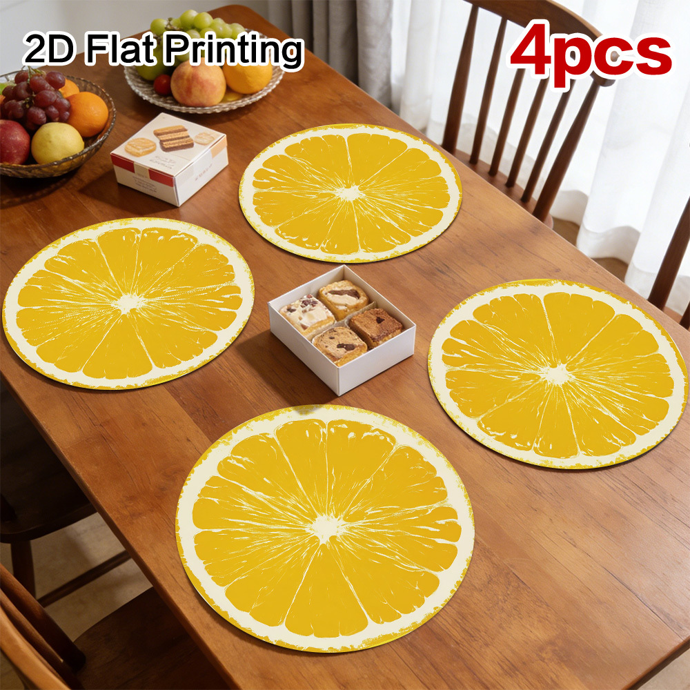 TEMU 4pcs Lemon Placemats Suitable For Dining Tables, Modern Citrus Table Decor With Lemon Patterns, Lemon-themed, Coffee Table, & Everyday Use, Hand