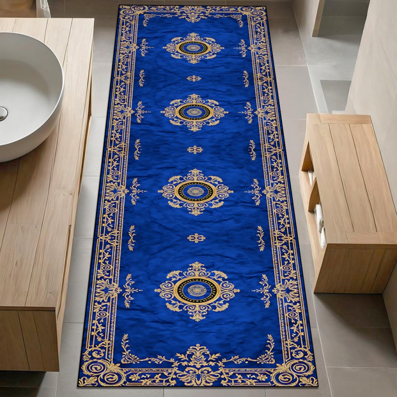 TEMU 1pc Vintage Persian Style Long Runner Rug, With Golden Geometric Pattern, Nordic Minimalist Light Rug, Suitable For Hallway, Living Room,