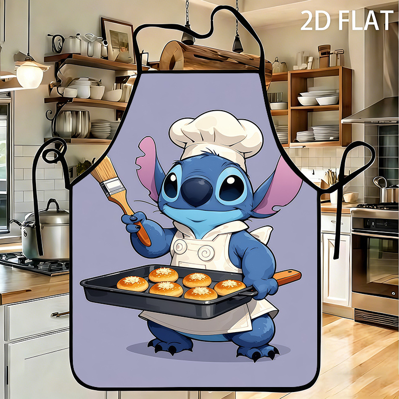 TEMU 1 delantal de cocina de Disney Lilo y Stitch, diseño de chef de dibujos animados - Poliéster duradero, ajustables, encantador diseño de Stitch