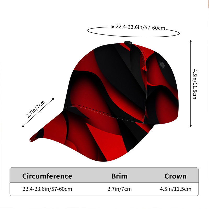 TEMU Impression 2D à plat, 1 pièce Casquette de baseball à imprimé courbes rouges et noires, Structure réglable, Unisexe Simple et Chic, Parfaite