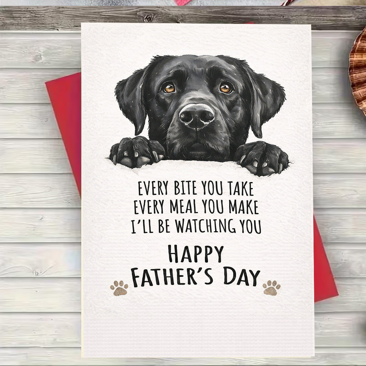 TEMU 1pc Funny Father's Day Card, " Bite You Take, Meal You Make, Be Watching You." Happy Father's Day, Black Lab Dog Peeking With On White,