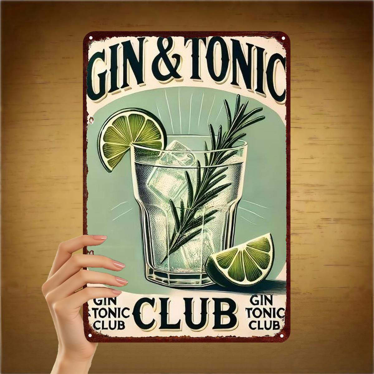 TEMU Insegna in metallo 2D piatta 1 pz, Gin & Tonic Club Vintage - Decorazione retr簷 per cocktail per casa 8�12 pollici