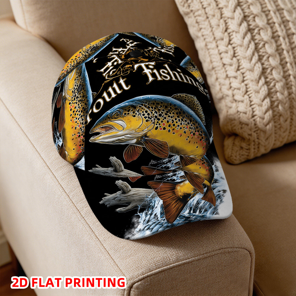 TEMU 1pc 2d Flat Trout Jumping Water Design Adjustable Lightweight Hat With Iconic, Suitable For Streetwear, Outdoor Sports, Gifts & Casual Wear,