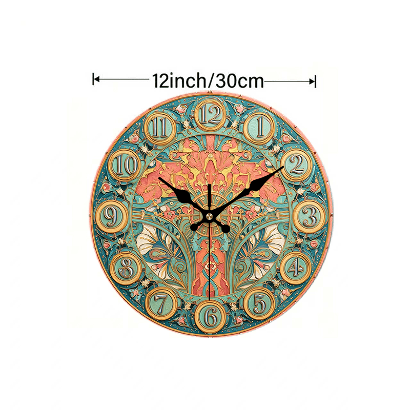 TEMU 2d Flat. 1pc, Retro Wooden Wall Clock, Exquisite Carved Design, Essential For Home Decor. Silent Round Clock, Perfect For Bedroom, Living Room,