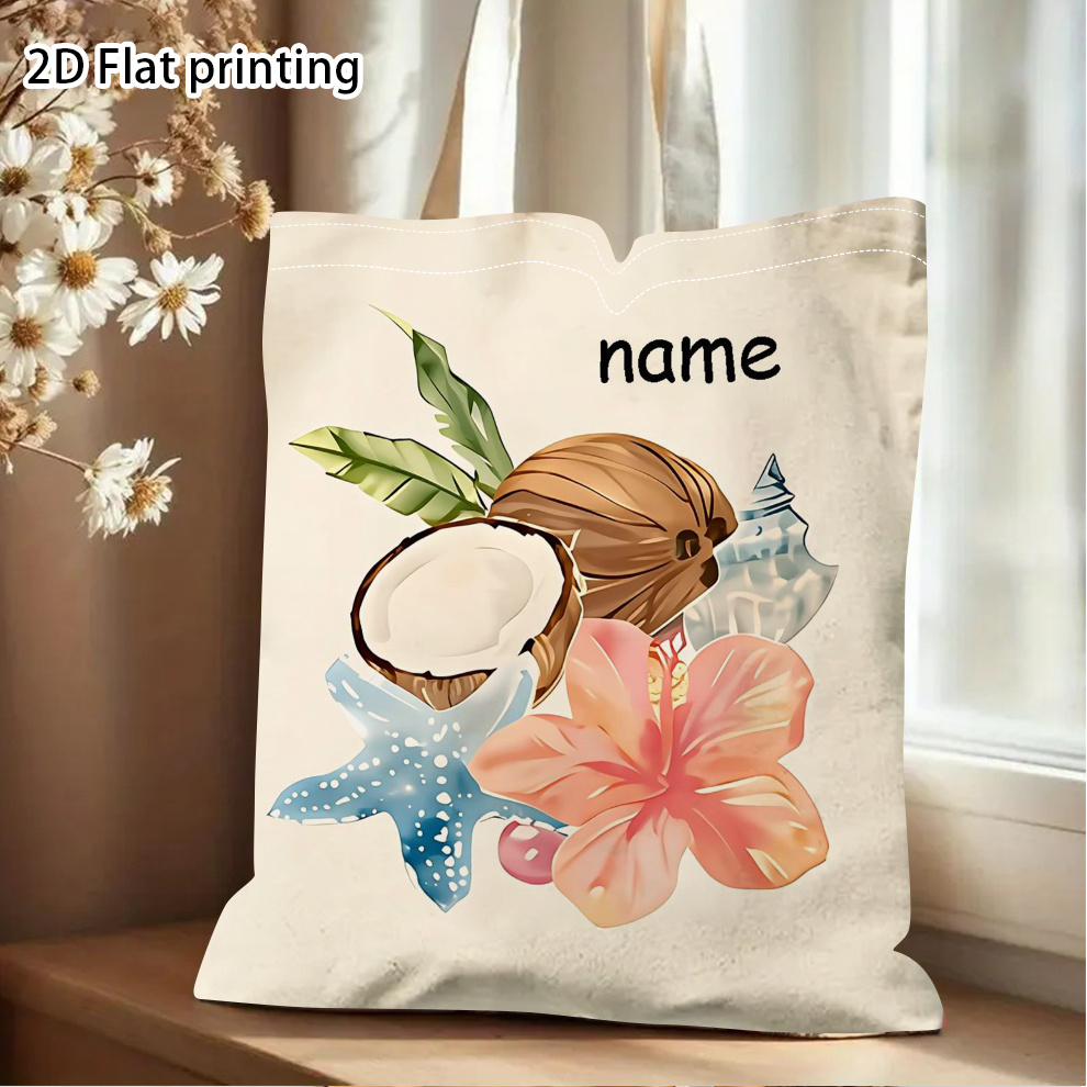 TEMU Bolsa tote 2D de 1 pieza [Bolsa tote personalizada] Bolsa tote con de personalizado a medida, Bolsa tote de playa tropical de acuarela, Bolso de