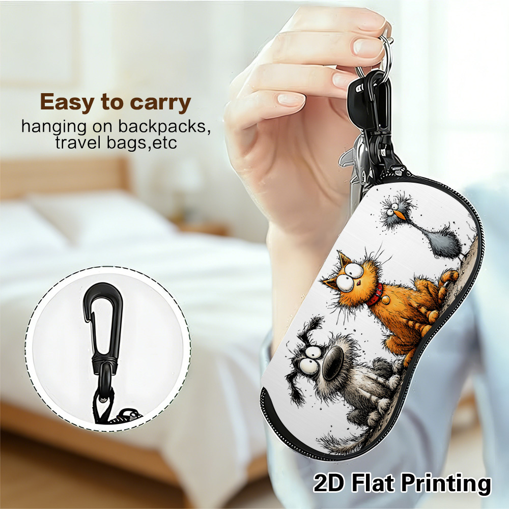 2D Flat Funny Dog Cat Bird Illustration Glasses Case, Unique Pattern