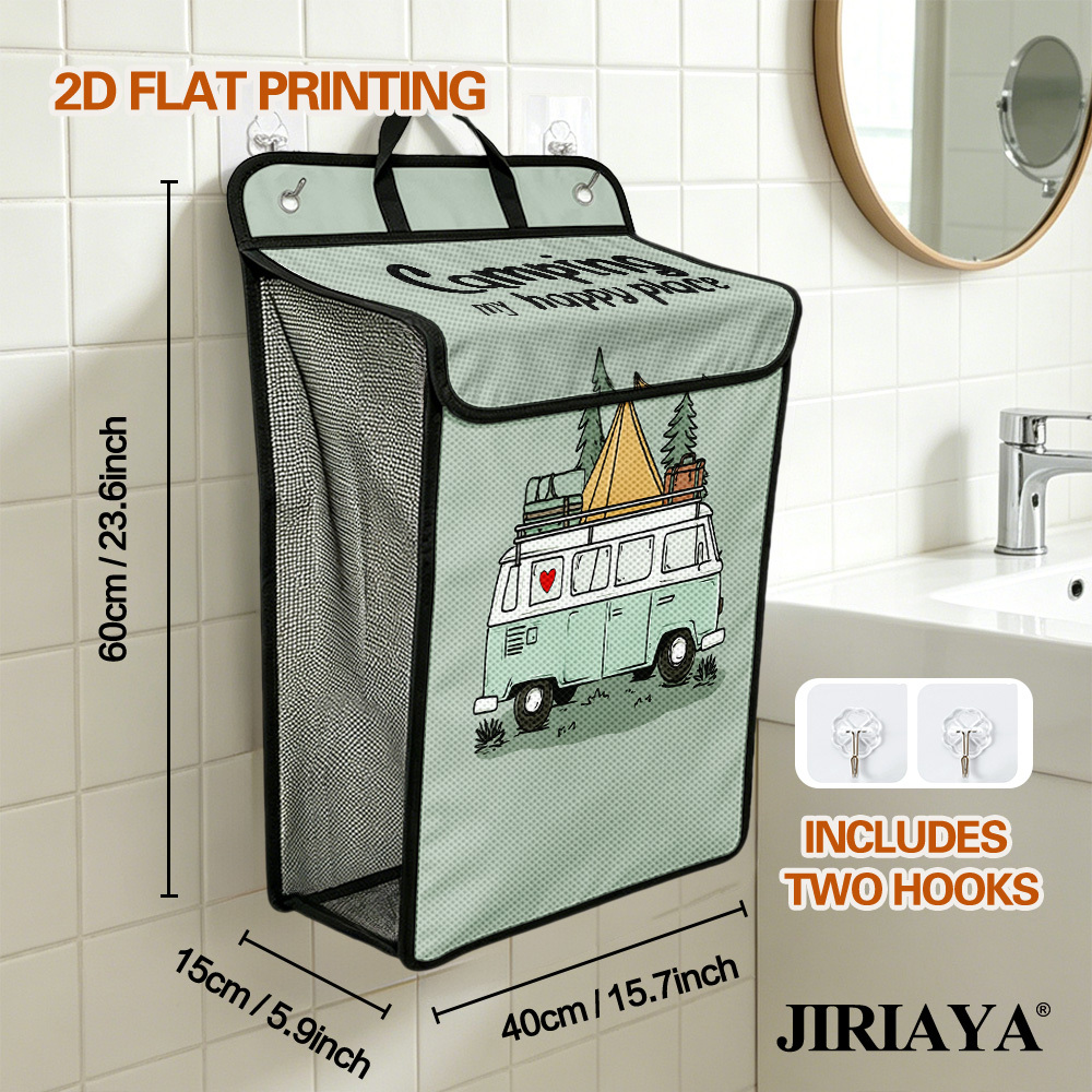 TEMU 2d Flat Printing, 1pc Camping Van Adventure Graphic Style Wall-mounted Laundry Basket, Large Capacity Foldable Dirty Clothes Hamper, Space