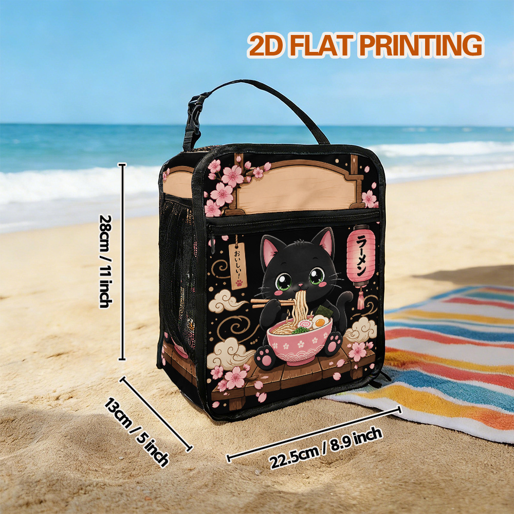 TEMU Sac à déjeuner 2D à impression plate, 1pc Sac à déjeuner motif chat mangeant du ramen, Sac isotherme , restaurant, bureau, hôpital, école,
