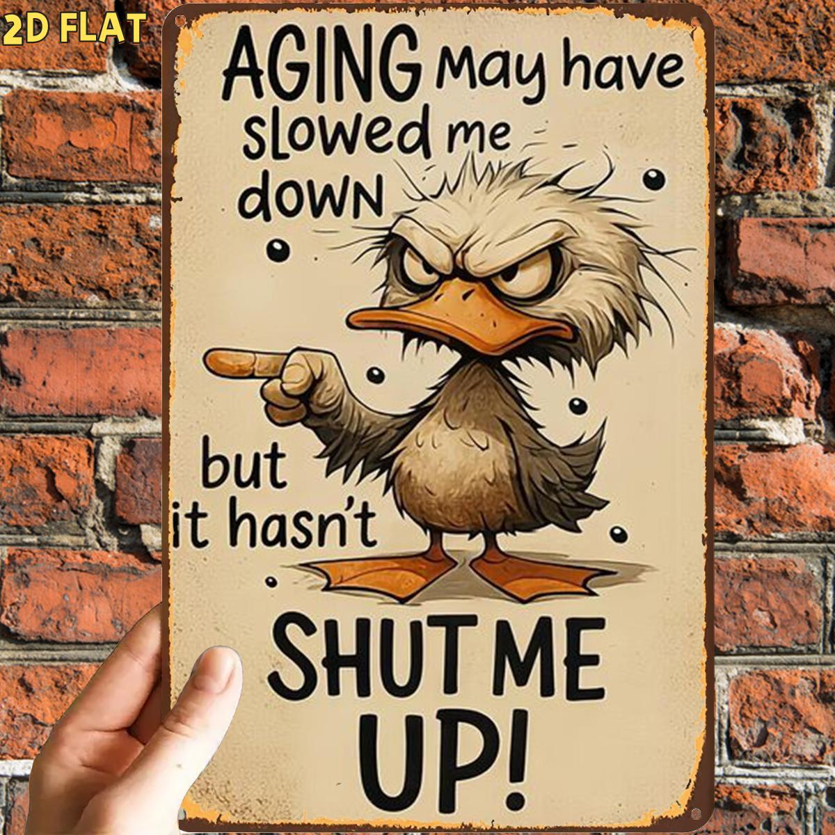 TEMU 2d Flat, 1pc, Funny Retro Aging Duck Humor Signmetal Iron Sign, Pre-drilled Holes, Suitable For Indoor, Garden, Outdoor, Home, Office, Toilet