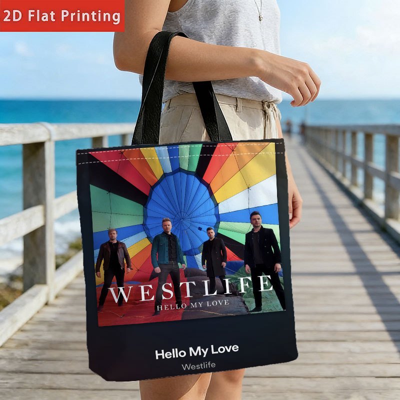 TEMU 1pc Printed Shopping Bag, Fashionable Polyester Tote Bag, Portable And Foldable For Multiple : Supermarket Shopping, Commuting To Work, Travel,