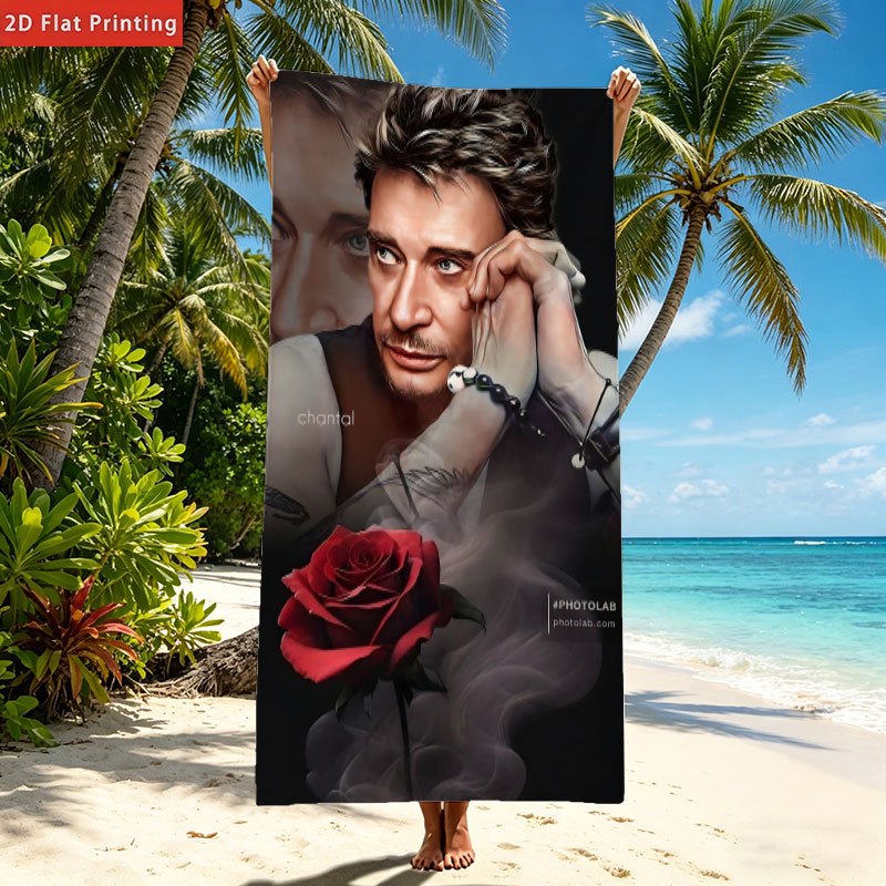 TEMU 1 pièce Serviette de plage imprimée Hallyday Art Print, en fibre , légère et à séchage rapide, douce et de pour une expérience confortable,