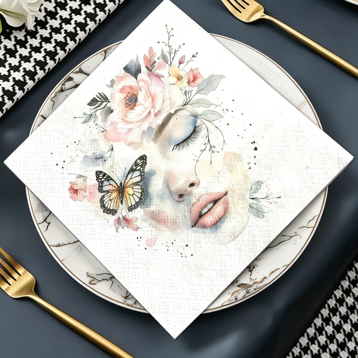 TEMU Lot de 20 serviettes de table papillon pour goûter thé, adaptées aux , anniversaires et occasions festives, avec un design à double couche pour