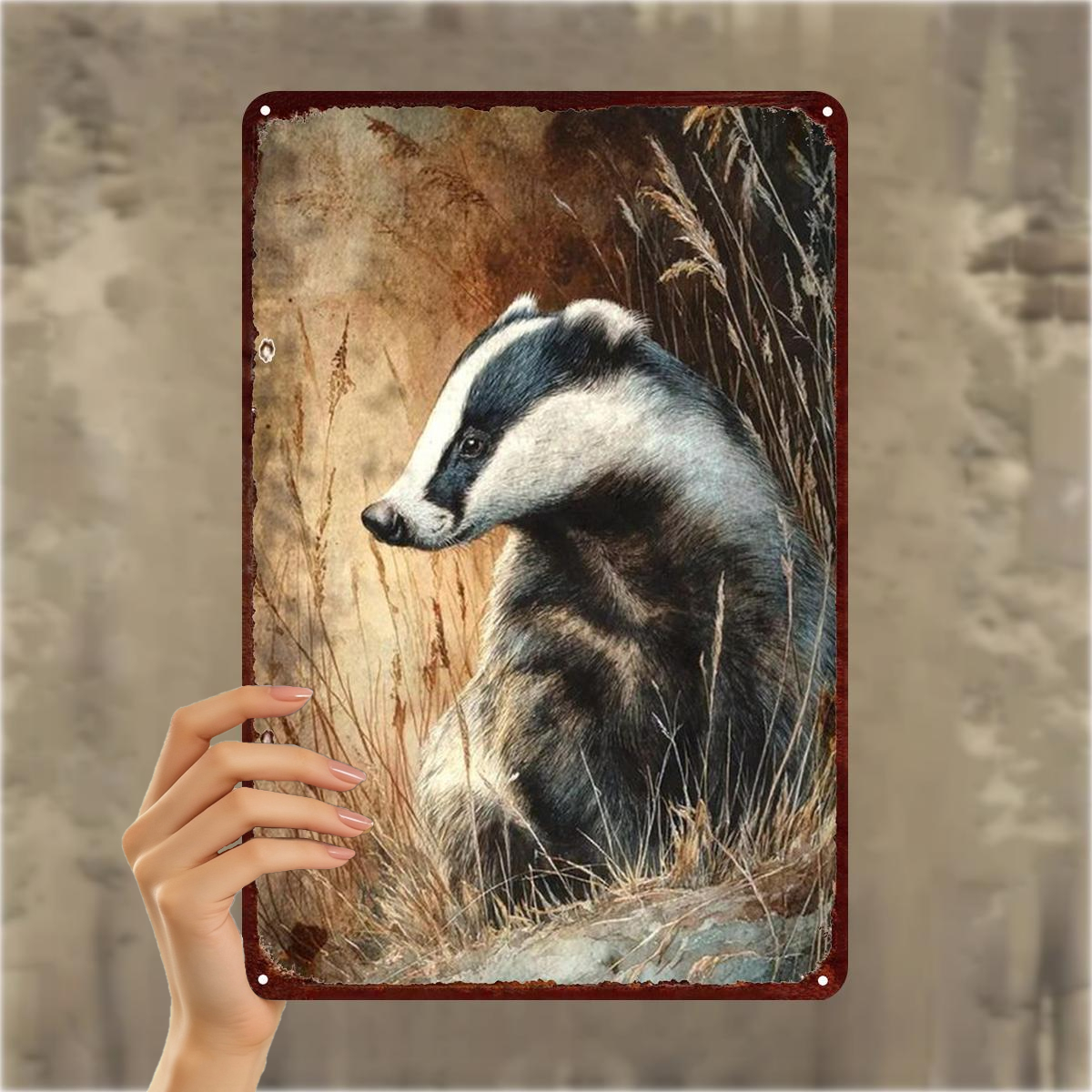 TEMU 2d Flat, 2d Flat 1pc, Vintage Metal Art Wall Decor: Handcrafted Badger - Rustic Wildlife Iron Sign For Home Or Cabin Interior 8Ã12 Inch, 2d Flat