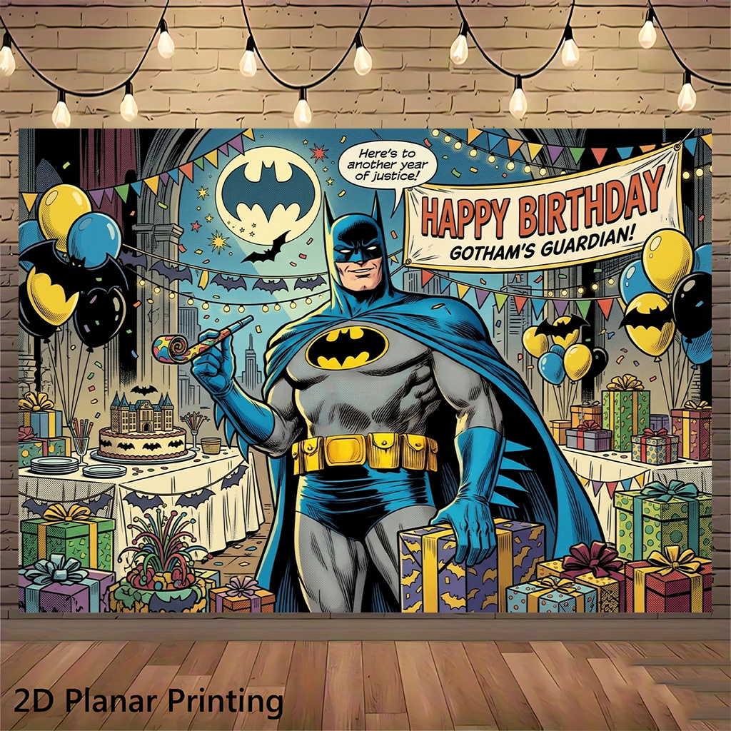 TEMU 2d Flat, 2d Flat Banner 1pc, Batman Birthday Party_13, Warner -themed Decorative Wall Hanging, Party Backdrop, Suitable For Multiple Scenes,