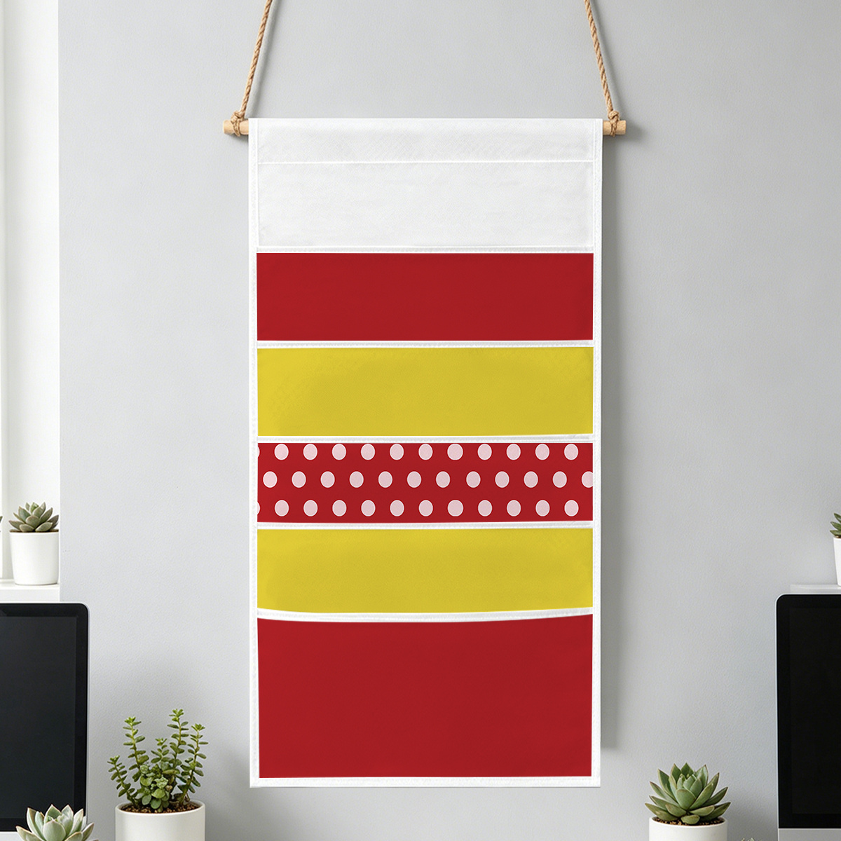 TEMU 1 Set Of Hanging Storage Bags, Vertical Wall-mounted File Organizers For Education/office Use, Geometric Stripe Theme, 5 Separate Pockets For